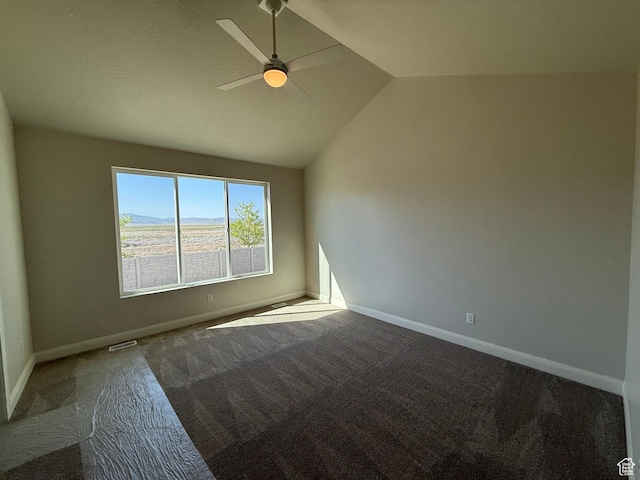 5523 N Honey Suckle Way, Eagle Mountain, UT 84005 - carpeted empty room featuring lofted ceiling, a ceiling fan, and baseboards