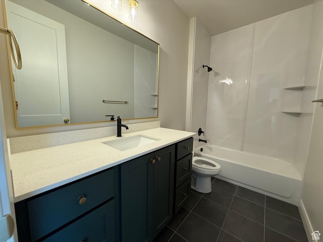 5523 N Honey Suckle Way, Eagle Mountain, UT 84005 - bathroom featuring tile patterned floors, vanity, toilet, and bathing tub / shower combination