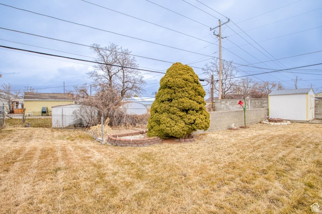 view of yard with a shed