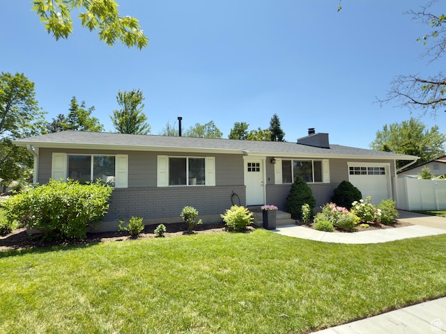 1460 E Amalfi Ave, Sandy, UT 84093 - ranch-style home featuring brick siding, a garage, and a chimney