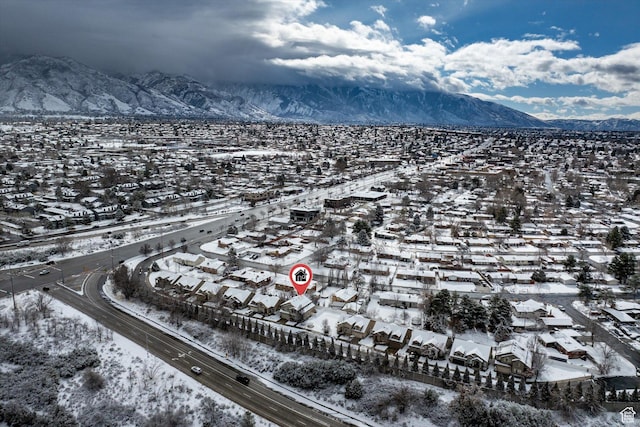 1952 E Meadow Downs Way, Cottonwood Heights, UT 84121 - snowy aerial view with a mountain view and a residential view