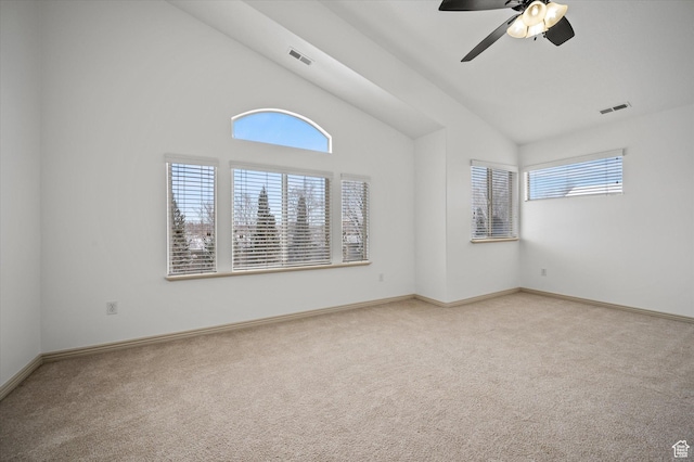 1952 E Meadow Downs Way, Cottonwood Heights, UT 84121 - unfurnished room with a ceiling fan, baseboards, visible vents, and light carpet