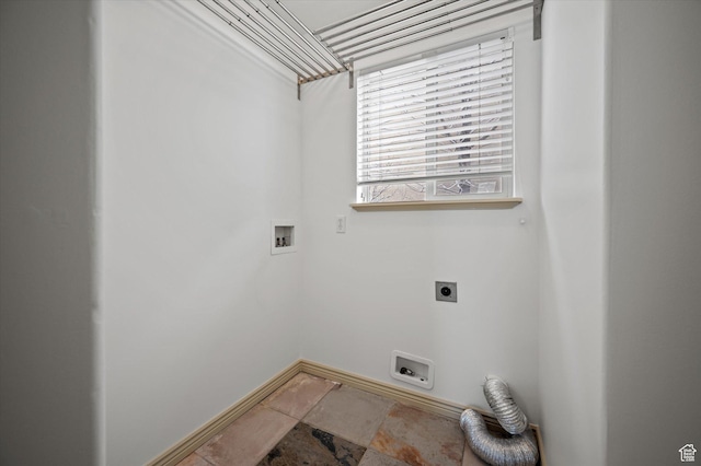 1952 E Meadow Downs Way, Cottonwood Heights, UT 84121 - clothes washing area with electric dryer hookup, stone tile floors, baseboards, hookup for a washing machine, and laundry area