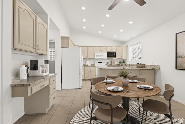 1305 E Riverside Dr Unit 1, St George, UT 84790 - dining space featuring light tile patterned floors, lofted ceiling, a ceiling fan, recessed lighting, and baseboards