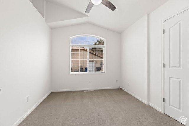 1305 E Riverside Dr Unit 1, St George, UT 84790 - spare room featuring a ceiling fan, carpet, vaulted ceiling, and baseboards