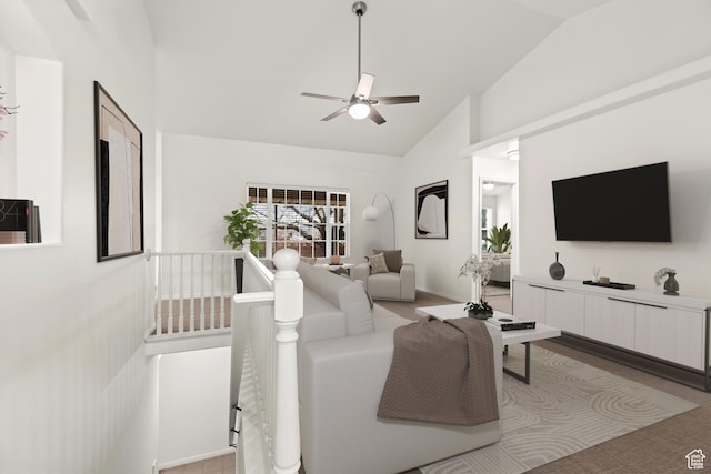 1305 E Riverside Dr Unit 1, St George, UT 84790 - living room with a ceiling fan and high vaulted ceiling