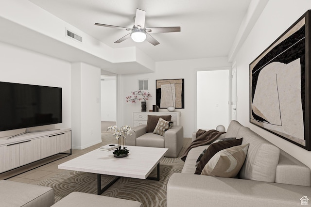 1305 E Riverside Dr Unit 1, St George, UT 84790 - living area with ceiling fan, light tile patterned flooring, and baseboards