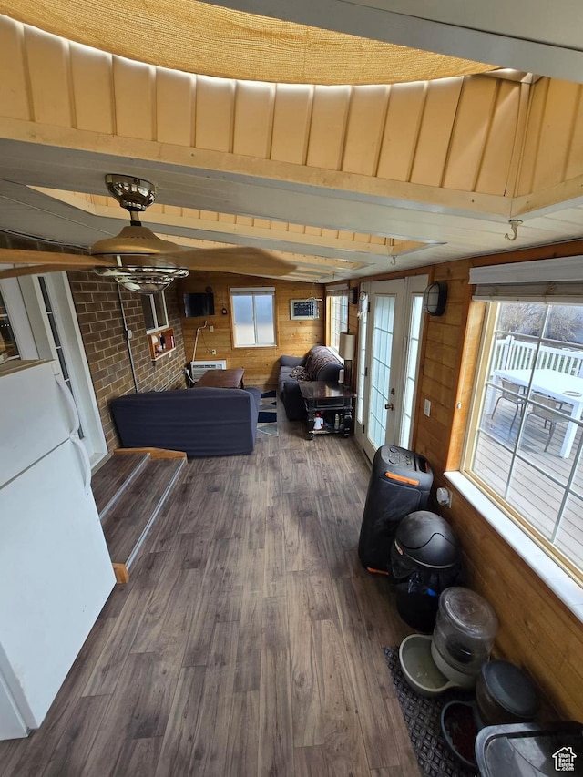19 Sumac Way, Brigham City, UT 84302 - interior space featuring french doors, beam ceiling, wood walls, and dark wood-style flooring