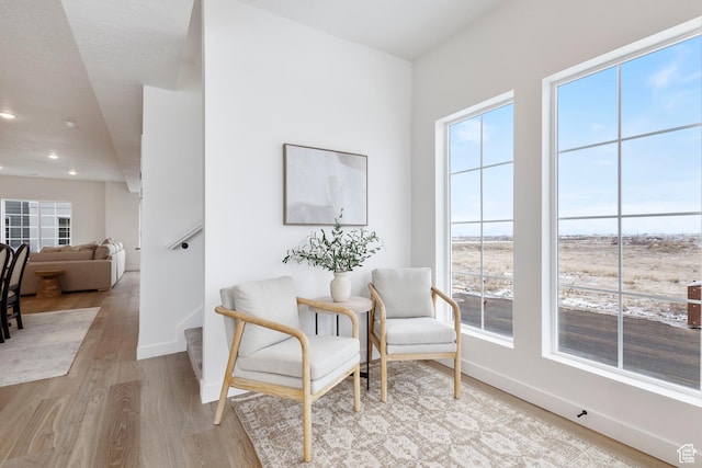 living area with light hardwood / wood-style floors