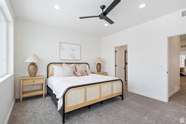 bedroom with carpet and ceiling fan