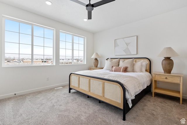 bedroom featuring ceiling fan and carpet floors