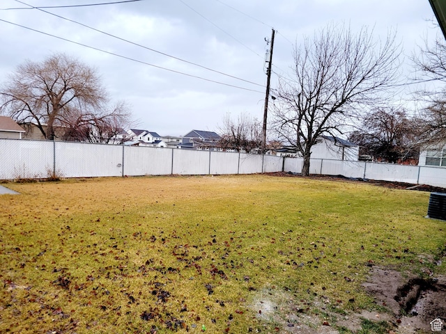 view of yard with a fenced backyard