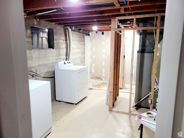 unfinished below grade area with separate washer and dryer