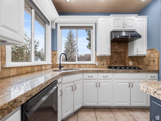 kitchen with sink, white cabinetry, dishwasher, stainless steel gas cooktop, and decorative backsplash