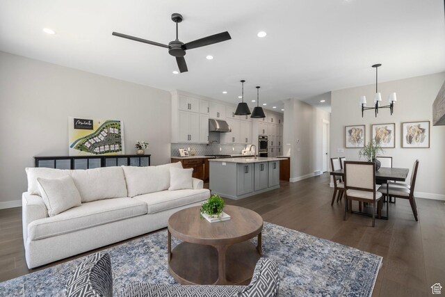 250 S Main St Unit 7, Alpine, UT 84004 - living room with dark hardwood / wood-style flooring, sink, and ceiling fan with notable chandelier