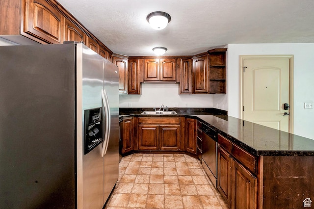 289 S 1000 W Unit 203, Pleasant Grove, UT 84062 - kitchen featuring stainless steel appliances, dark stone counters, a textured ceiling, and sink