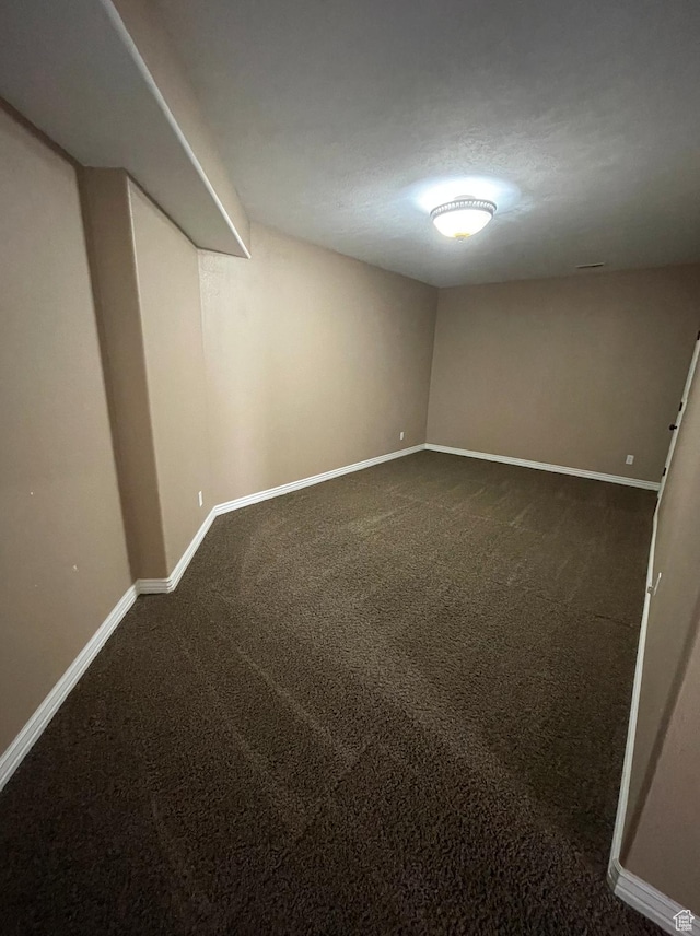 basement with dark carpet