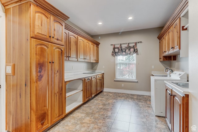 9924 N 6630 W Unit 9, Highland, UT 84003 - laundry room with cabinet space, independent washer and dryer, recessed lighting, and light tile patterned floors