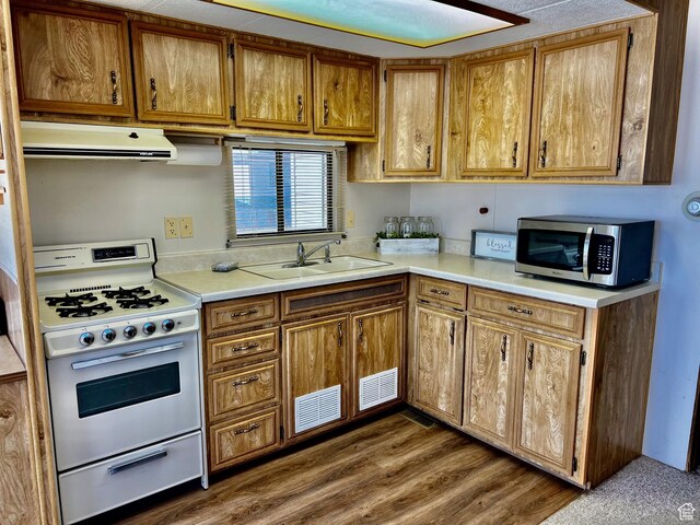 1160 E Telegraph St Unit 213, Washington, UT 84780 - kitchen with sink, dark hardwood / wood-style floors, and white gas stove