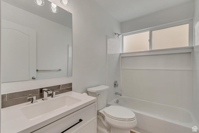 12972 S Cactus Berry Dr, Riverton, UT 84096 - full bathroom with shower / bathtub combination, vanity, backsplash, and toilet