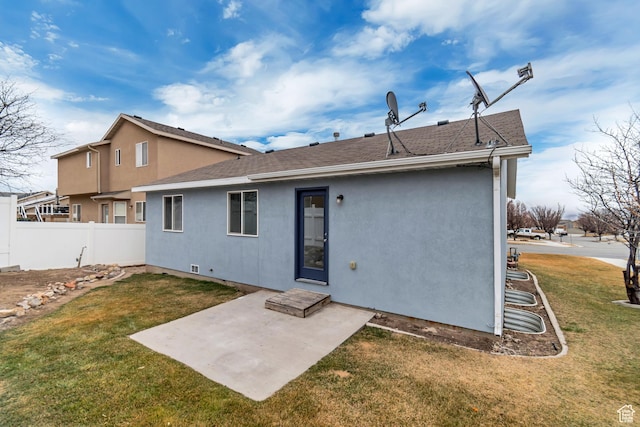 12972 S Cactus Berry Dr, Riverton, UT 84096 - back of property featuring a patio, fence, a yard, roof with shingles, and stucco siding