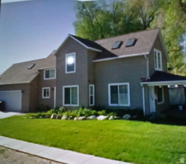 traditional home featuring a garage and a front yard
