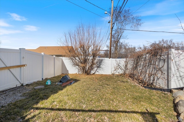 view of yard with a fenced backyard