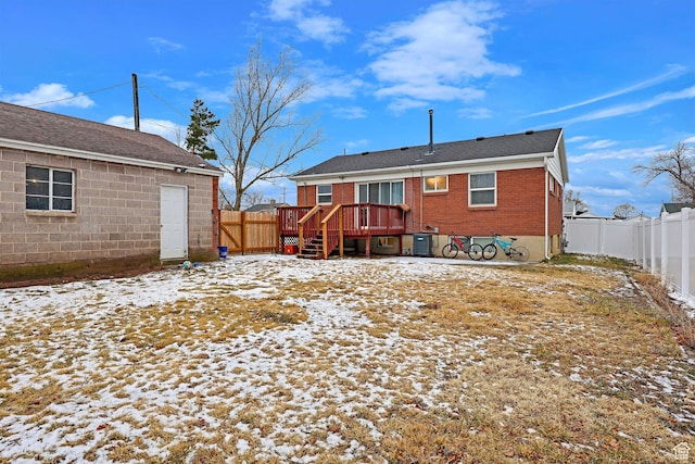 4868 S Ridgeline Dr, Washington Terrace, UT 84405 - snow covered back of property with a deck and central air condition unit