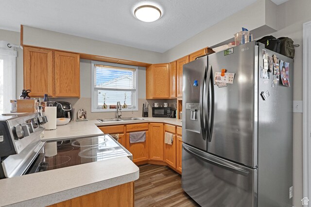 4868 S Ridgeline Dr, Washington Terrace, UT 84405 - kitchen with wood-type flooring, stainless steel appliances, and sink