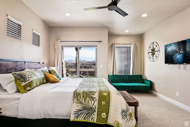 334 N 2020 W, Hurricane, UT 84737 - bedroom with ceiling fan, access to outside, carpet, and a textured ceiling