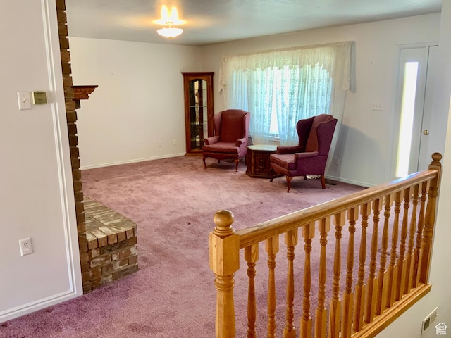 living area featuring carpet floors