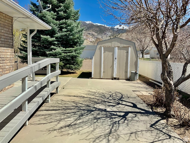 view of outdoor structure featuring a mountain view