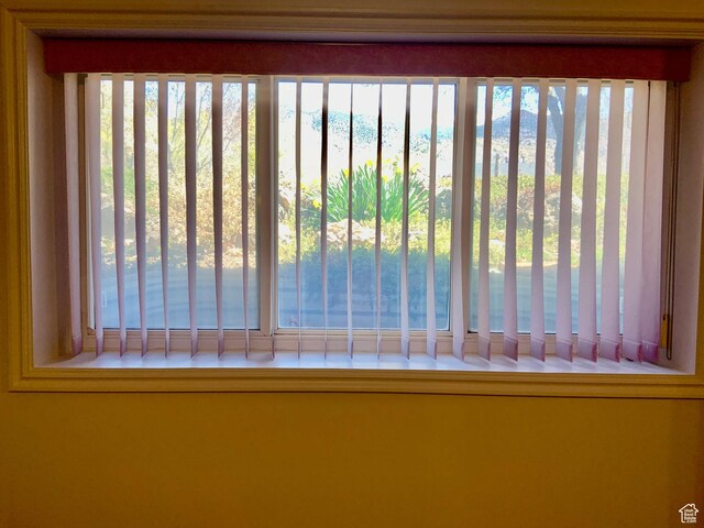 interior details featuring a water view