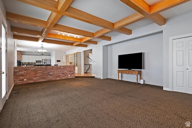 5845 Kerry Cir, Murray, UT 84107 - unfurnished living room featuring beam ceiling, carpet, and coffered ceiling
