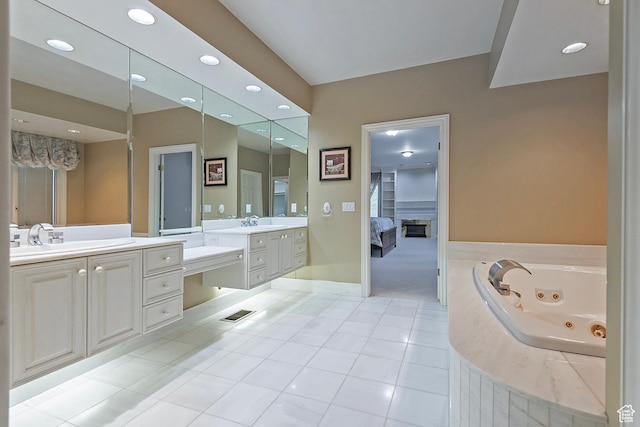 5845 Kerry Cir, Murray, UT 84107 - bathroom with tiled bath, tile patterned flooring, and vanity