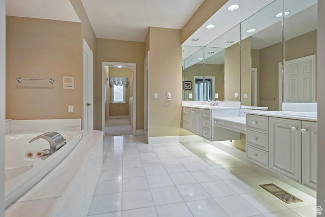 5845 Kerry Cir, Murray, UT 84107 - bathroom with tile patterned floors, vanity, and plus walk in shower