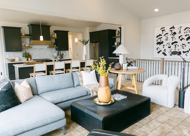 908 E 430 N Unit 18, Salem, UT 84653 - tiled living room featuring vaulted ceiling and sink