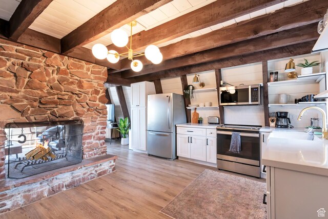 10481 E Spring Creek Dr Unit 722, Heber City, UT 84032 - kitchen featuring hanging light fixtures, appliances with stainless steel finishes, white cabinetry, and light hardwood / wood-style flooring