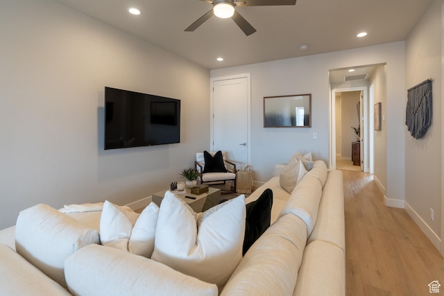 5398 S Aquamarine Ln, St George, UT 84790 - living room featuring ceiling fan and light hardwood / wood-style floors