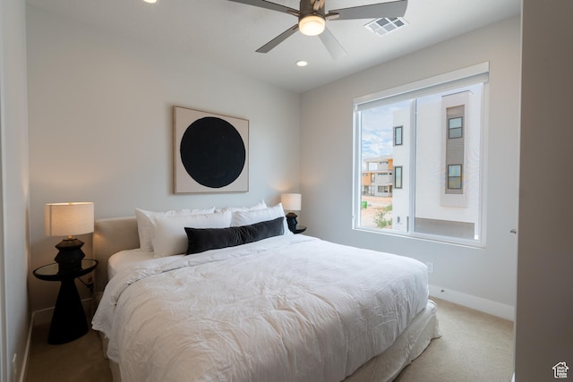 5398 S Aquamarine Ln, St George, UT 84790 - bedroom featuring light carpet, multiple windows, and ceiling fan