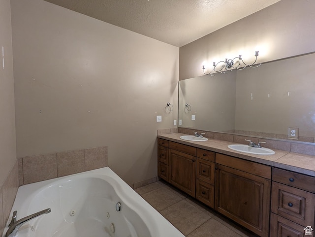 3006 E Somerset Dr, Spanish Fork, UT 84660 - full bathroom featuring a sink, double vanity, tile patterned flooring, and a textured ceiling