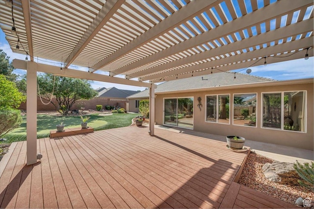 699 E Lost Dr, Washington, UT 84780 - wooden terrace featuring a lawn, a pergola, and a fenced backyard