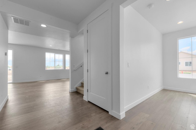 1972 S 2475 W, West Haven, UT 84401 - unfurnished room with light wood finished floors, stairs, recessed lighting, baseboards, and a smoke detector