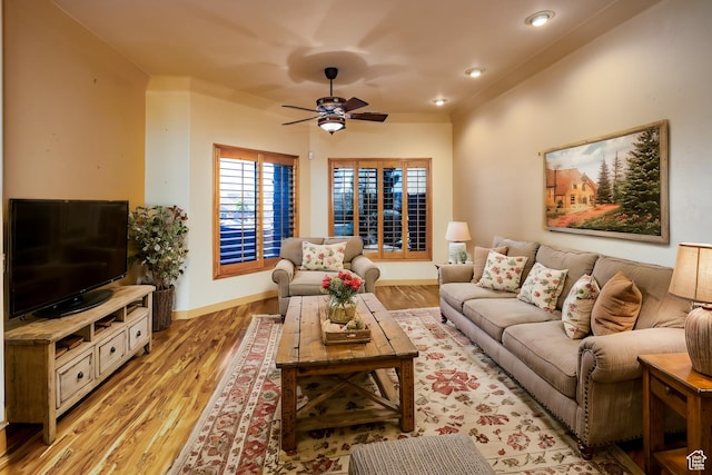 865 Seminole Way S, Washington, UT 84780 - living room featuring baseboards, light wood-type flooring, and a ceiling fan