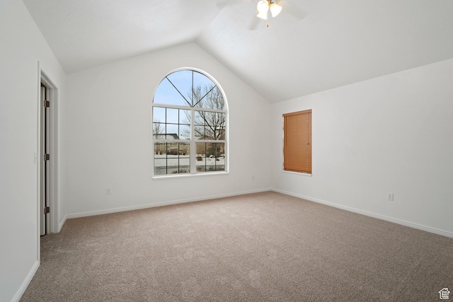 131 S 1900 W Unit U2, Lehi, UT 84043 - carpeted empty room with baseboards, lofted ceiling, and ceiling fan
