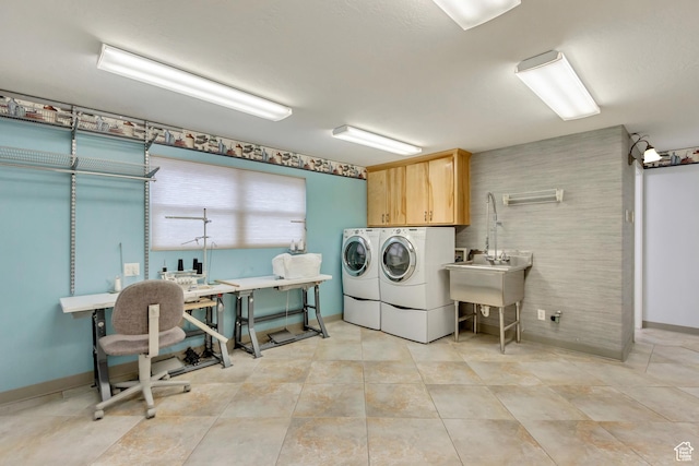 3780 W 5850 S, Roy, UT 84067 - washroom featuring light tile patterned floors, sink, separate washer and dryer, and cabinets
