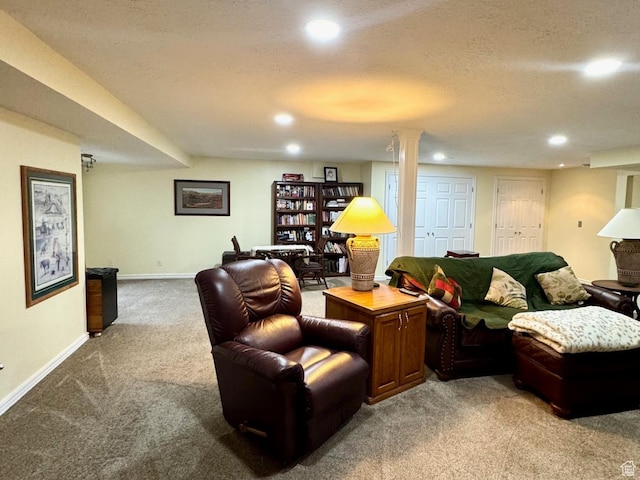 4547 S 1250 W, Riverdale, UT 84405 - living room featuring recessed lighting, light carpet, a textured ceiling, and baseboards