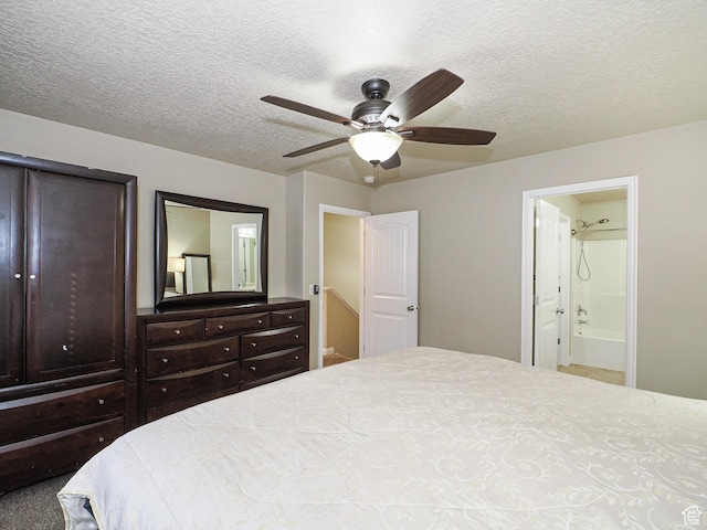 7058 S Greensand Dr, West Jordan, UT 84084 - bedroom featuring a textured ceiling, ensuite bathroom, and ceiling fan