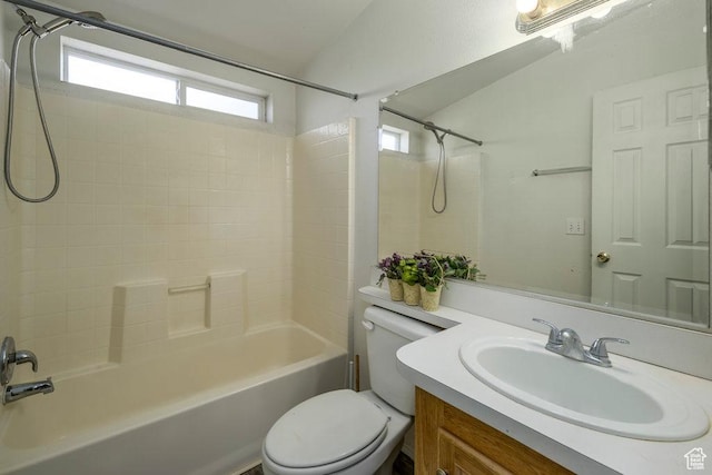 115 E 470 N, Centerfield, UT 84622 - bathroom featuring bathing tub / shower combination, toilet, vanity, and lofted ceiling