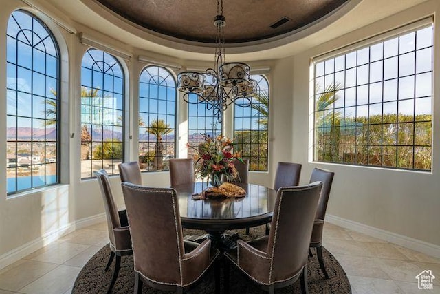 2024 W 450th Cir S, St George, UT 84770 - dining room with baseboards, visible vents, a tray ceiling, and a notable chandelier